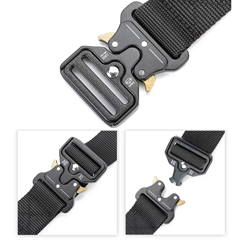 Men's Tactical Belt  Quick Release Belts Outdoor Nylon Military Camouflage Oxford Cloth Wide Waist Belt Hiking EDC Accessories
