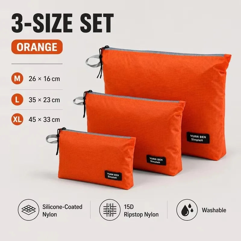 3PCS Ultralight Waterproof Travel Pouch Set 15D Silicone Coated Nylon Organizer Bags for Camping Hiking Backpack Packing