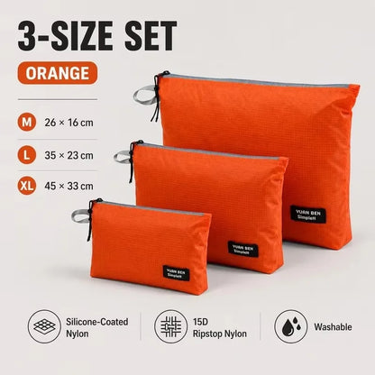 3PCS Ultralight Waterproof Travel Pouch Set 15D Silicone Coated Nylon Organizer Bags for Camping Hiking Backpack Packing