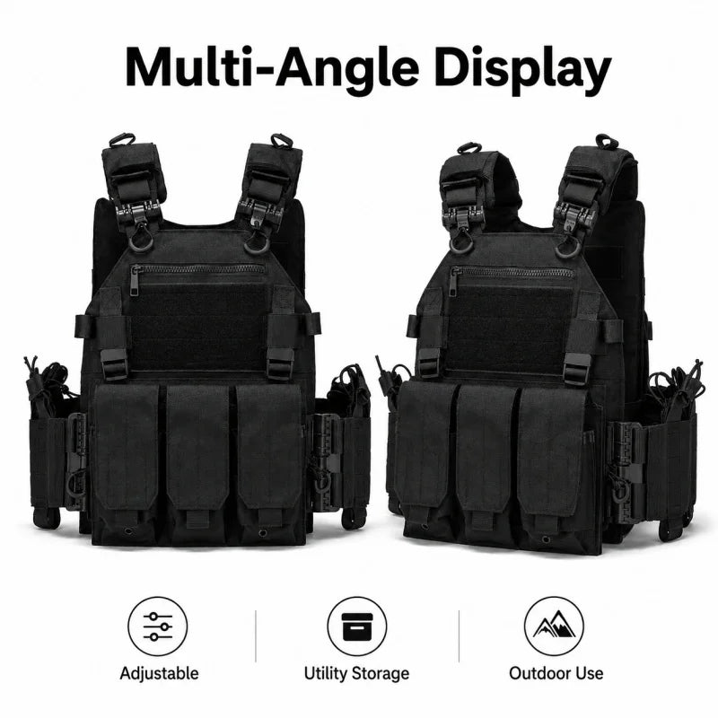 Tactical Vest Polyester Carrier with Triple Mag Pouch, Quick Release Airsoft Hunting Vest for Outdoor Training