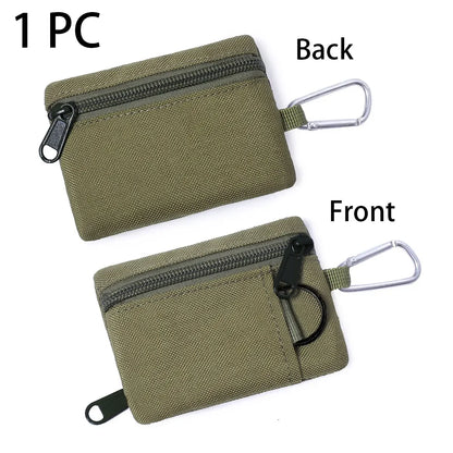Mini Tactical Pouch EDC Organizer Bag 600D Nylon Coin Purse Key Card Holder with Carabiner for Camping Hiking Outdoor Daily Use