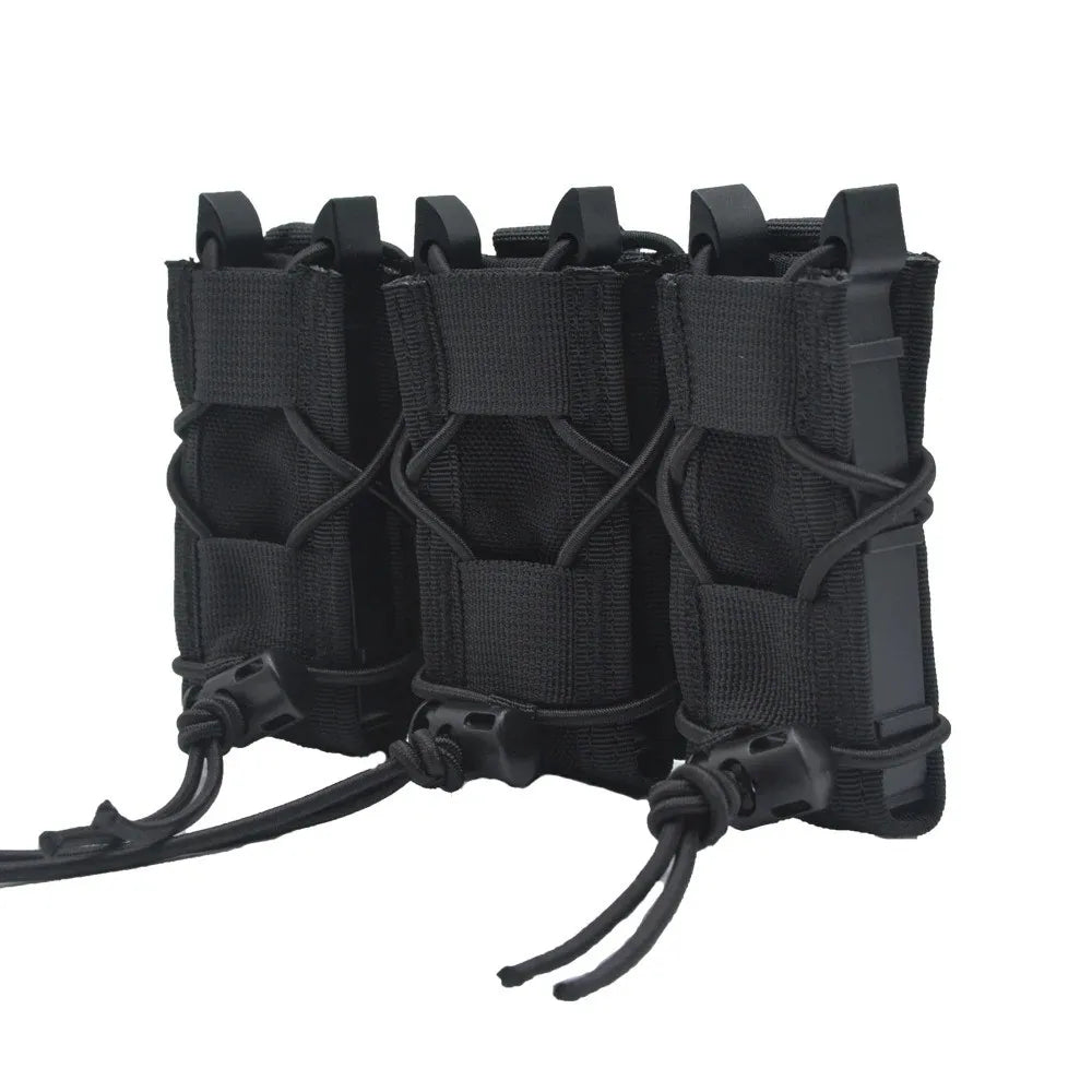 Tiger Style Short Triple Quick Draw 9mm Mag Pouch MOLLE Compatible Tactical Storage Pouch For Belt Vest Outdoor Airsoft Accessor