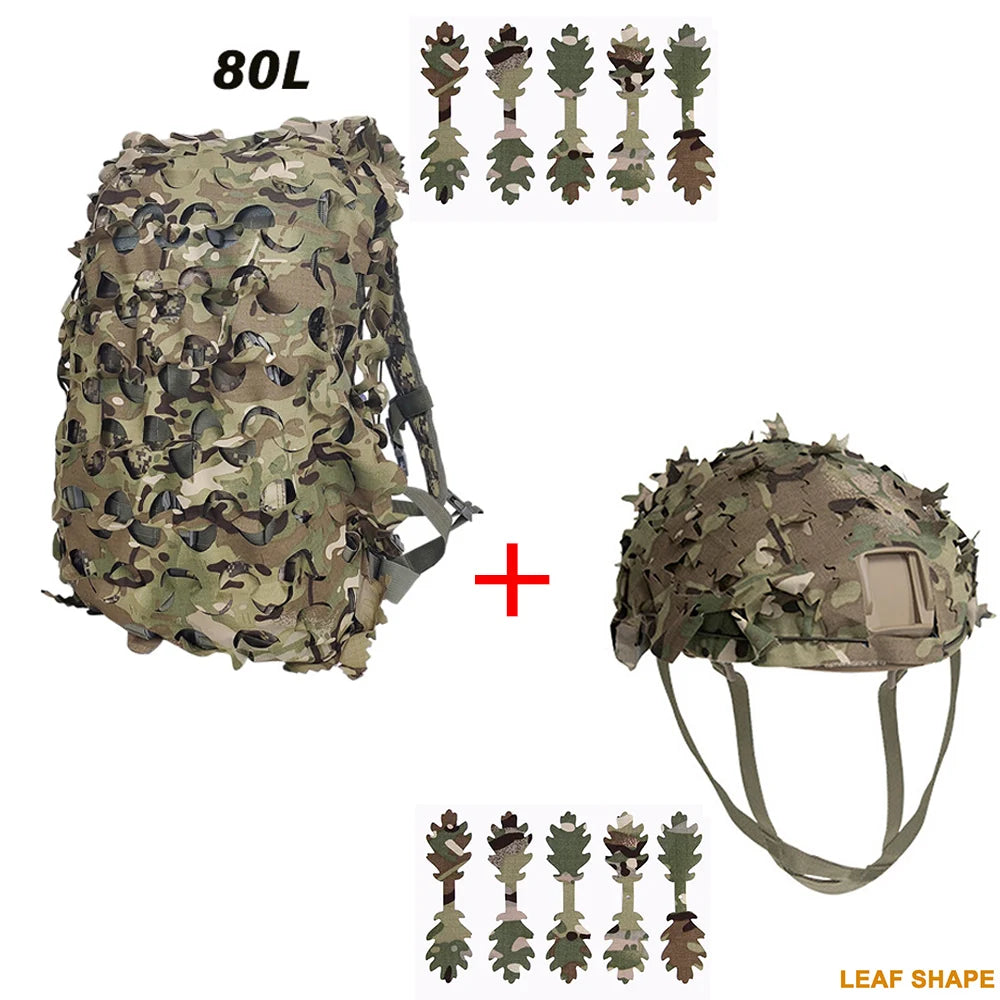 3D Camo Net Backpack Helmet Cover Kit Laser Cut Camouflage Mesh for Hunting Backpack Airsoft Tactical Helmet Hunting Accessories