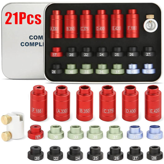 21Pcs Bullet and Headspace Gauge Comparator Kit Precision Reloading Tool Set with 14 Inserts and 6 Bushings for .17 to .45Cal