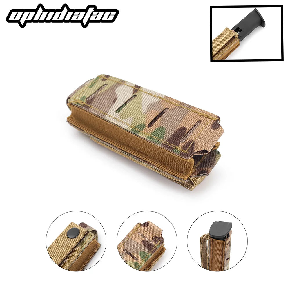 OPHIDIAN Outdoor Molle 9mm Mag Pouch Single Mag Carrier Flashlight Pouch Knife Pocket Hunting Gear