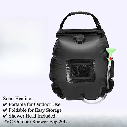 Portable Outdoor Foldable Solar Shower Bag, 20L Camping Water Heating & Storage Bag