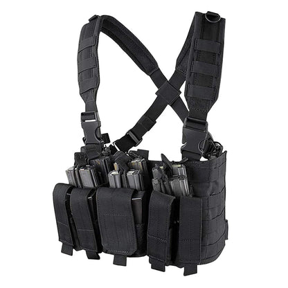 ~Tactical Recon Chest Rig Padded cross-back shoulder strap 3 built in stacker/kangaroo style mag pouch hook and loop Front