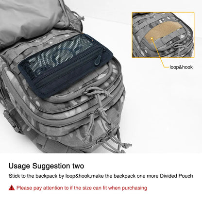 IDOGEAR Tactical Mesh Pouch Insert Modular Bag Compartment Utility Organizer Admin Pouch EDC Pocket with Hook Fasteners 35112