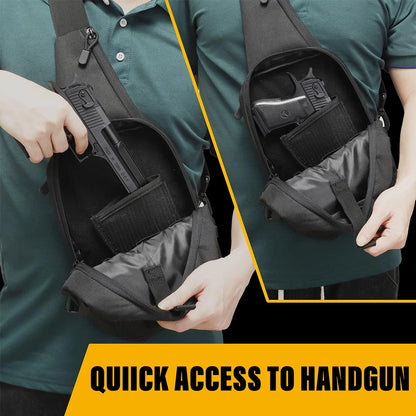 Tactical Chest Bag Sling Shoulder Bag Concealed Carry Gun Bag Crossbody Qiuck Access Pistol Bag EDC Fanny Pack for Hunting Camp