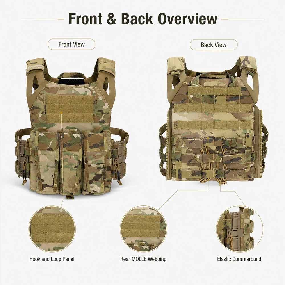JPC 2.0 Tactical Vest with 5.56 Triple Mag Pouch Shoulder Pads Military Airsoft Chest Rig for Outdoor Hunting Combat Training