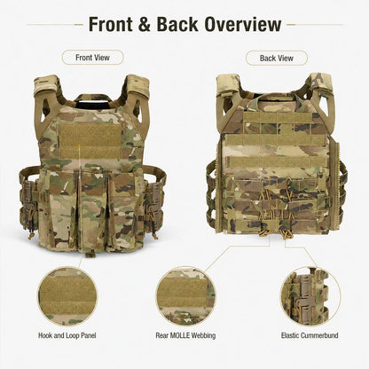 JPC 2.0 Tactical Vest with 5.56 Triple Mag Pouch Shoulder Pads Military Airsoft Chest Rig for Outdoor Hunting Combat Training