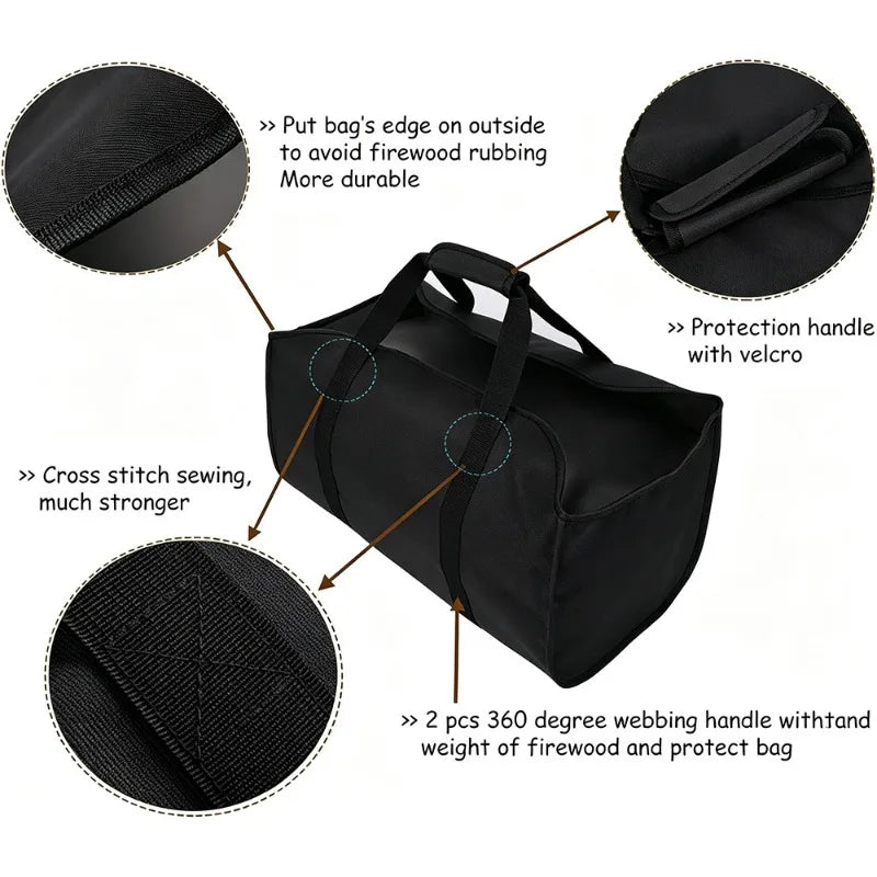 Outdoor firewood storage bag, large capacity Oxford cloth scratch resistant wooden log storage bag, outdoor camping tent, tree branch wood bag