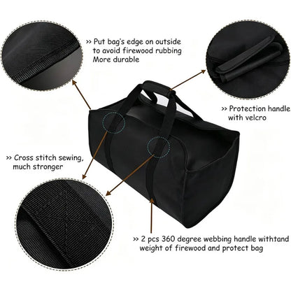 Outdoor firewood storage bag, large capacity Oxford cloth scratch resistant wooden log storage bag, outdoor camping tent, tree branch wood bag