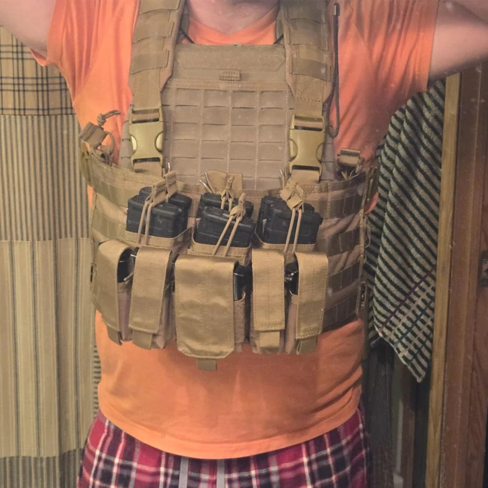 &AK Tactical Recon Chest Rig Padded Cross-back Shoulder Strap 3 Built in stacker/kangaroo mag Pouch hook and loop Front Pocket
