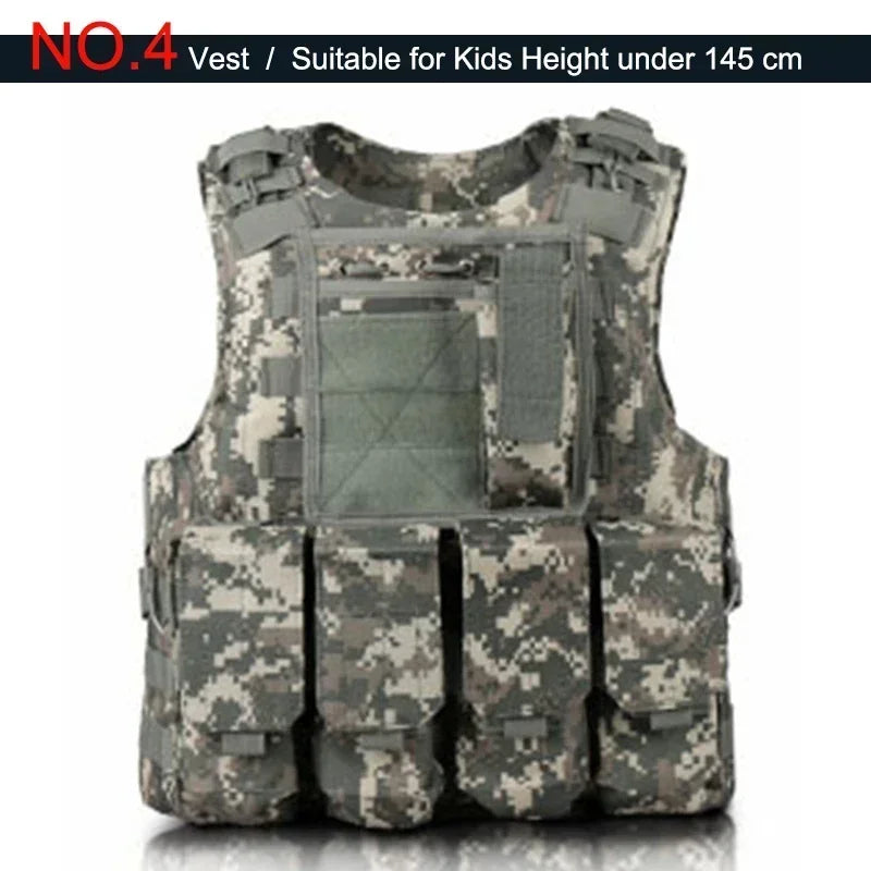 Outdoor Airsoft Tactical Kids Children Vest Uniform  Hunting Equipment Kids Boy Girl Camouflage Hiking CS Hunting Clothes