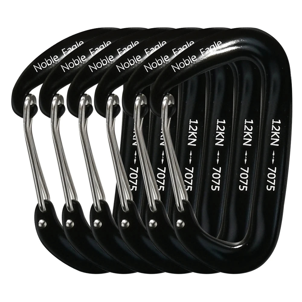 6Pcs 12KN 7075 Aluminum Carabiner Set D Ring Heavy Duty Tactical Carabiners Clips Camping Hiking Climbing Hook Hammock Keychain