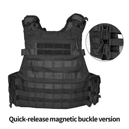 Black Anti-Infrared Flame-Retardant Tactical Vest - 1000D Nylon with Soft and Hard Compartment Design + MOLLE System + Quick Release Buckles |   Outdoor security and survival equipment