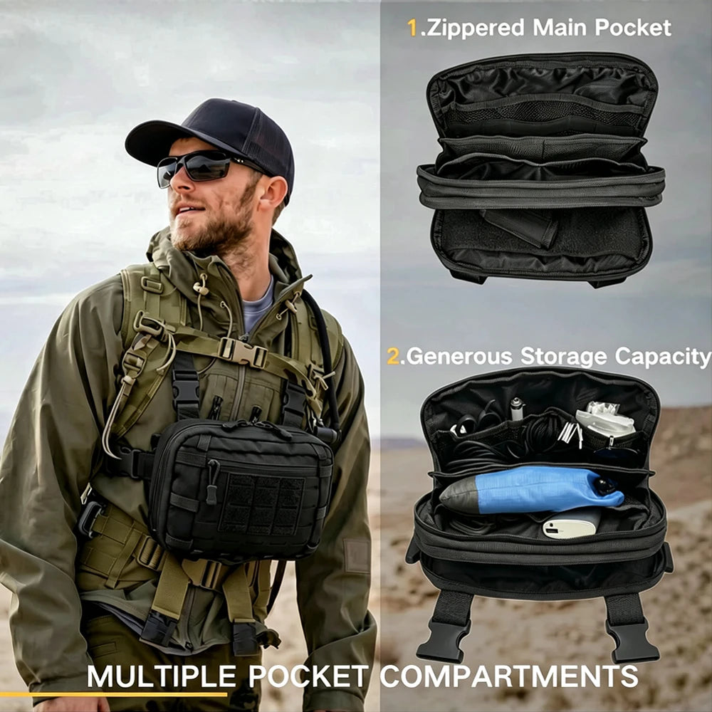 Tactical Pistol Gun Storage Bag Cancealed Carry Gun Pouch EDC Chest Bag Utility Chest Rig Pouch Admin Pouch with Gun Holster