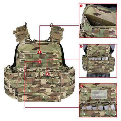 KRYDEX 500D CPC Heavy Duty Tactical Vest Modular MOLLE Plate Carrier Vest with Magazine & Radio Pouch for Combat Hunting Outdoor
