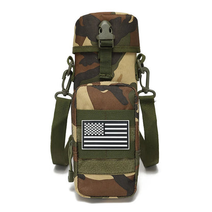 Single shoulder crossbody sports water bottle bag with a detachable cylindrical buckle design and front auxiliary pocket