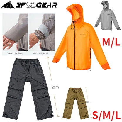3F UL GEAR Lightweight Split Raincoat with Hooded Outdoor Rain Pants Hiking Sleeve Style Poncho Waterproof Women/Men 15D Nylon