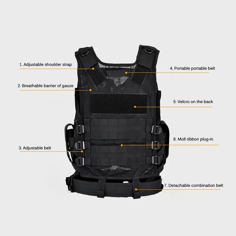 Adjustable Molle Tactical Vest Combat Body Armor Vests Security Guard Hunting Outdoor CS War Game Airsoft Training Jacket Sport