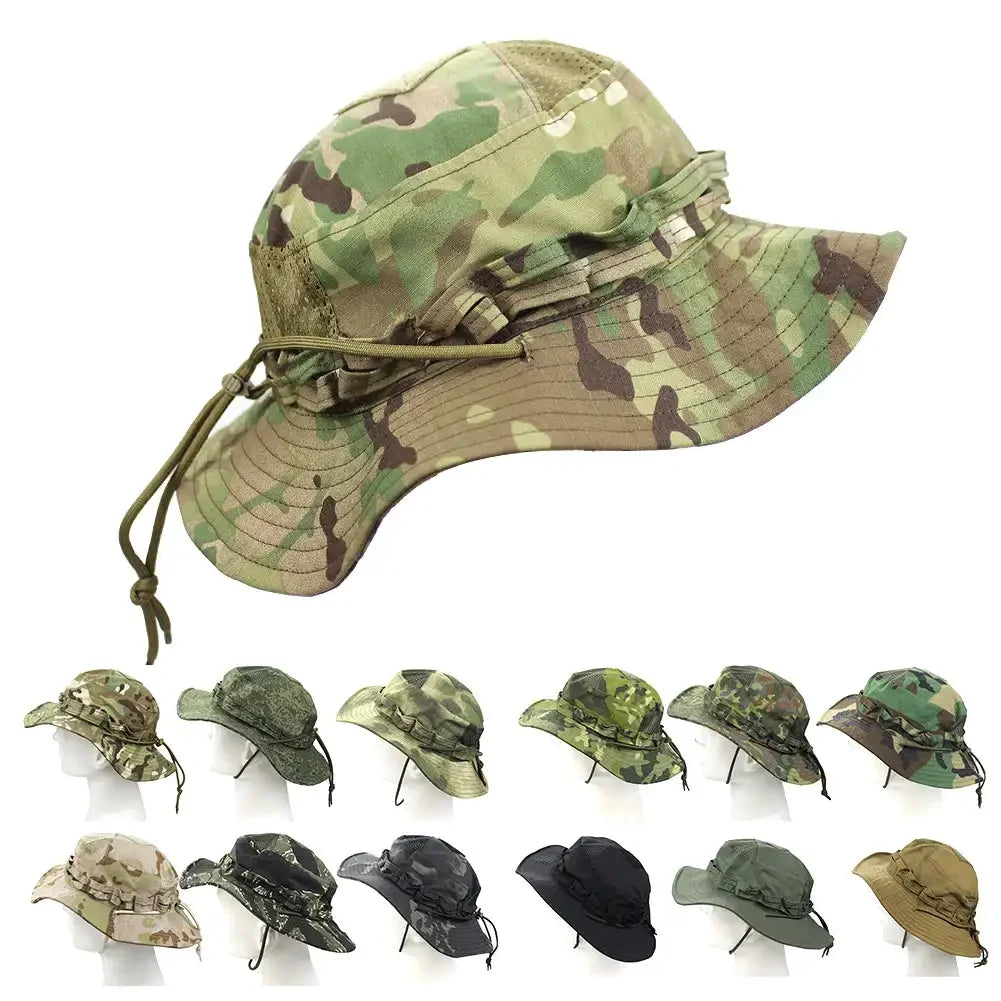 Camo Outdoor Enthusiasts Square Pocket Bonnie Cap Outdoor Bucket Benny Hats Fishing Hiking Outdoor Sun Caps