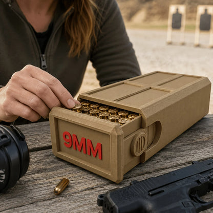 9mm Pull-Out Ammunition Storage Box Tactical Style Desktop Bullet Organizer Shooting Range Portable Gear Storage Box