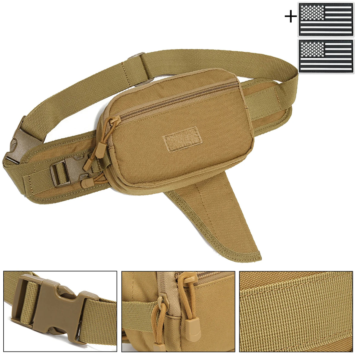 Outdoor concealed equipment bag with adjustable waist belt length, made of thick and durable hunting waist bag fabric