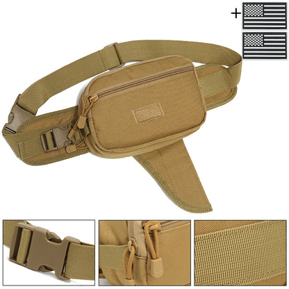 Outdoor concealed equipment bag with adjustable waist belt length, made of thick and durable hunting waist bag fabric