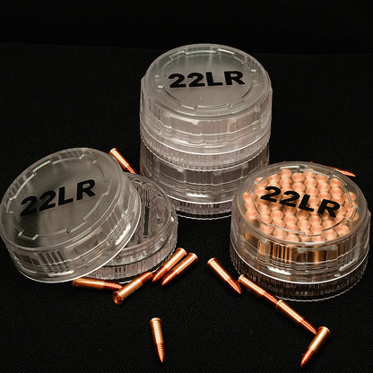 55-round ammo capacity; suitable for .22LR cartridges; portable pocket ammo storage box; translucent plastic material