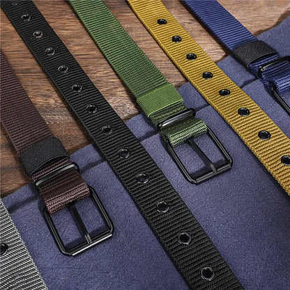 Men's Belt Porous Canvas Pin Buckle Leather Belt Outdoor Sports Belt Women's Trendy Eyelet Belt With Jeans Belt For Men Women