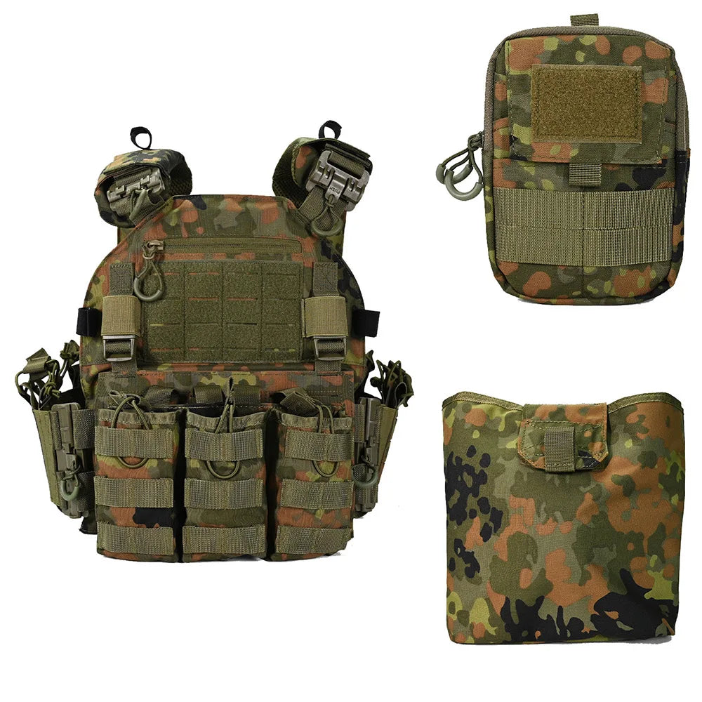 Modular Tactical Vest Set Quick‑Release MOLLE Vest with Mag Pouches Utility Bags for Airsoft Hunting Shooting Combat Training