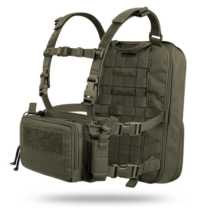 KRYDEX Tactical D3CR Chest Rig Vest with D3 Flatpack Backpack Bag Rifle Pistol Mag Pouch Hunting Airsoft Accessory Ranger Green