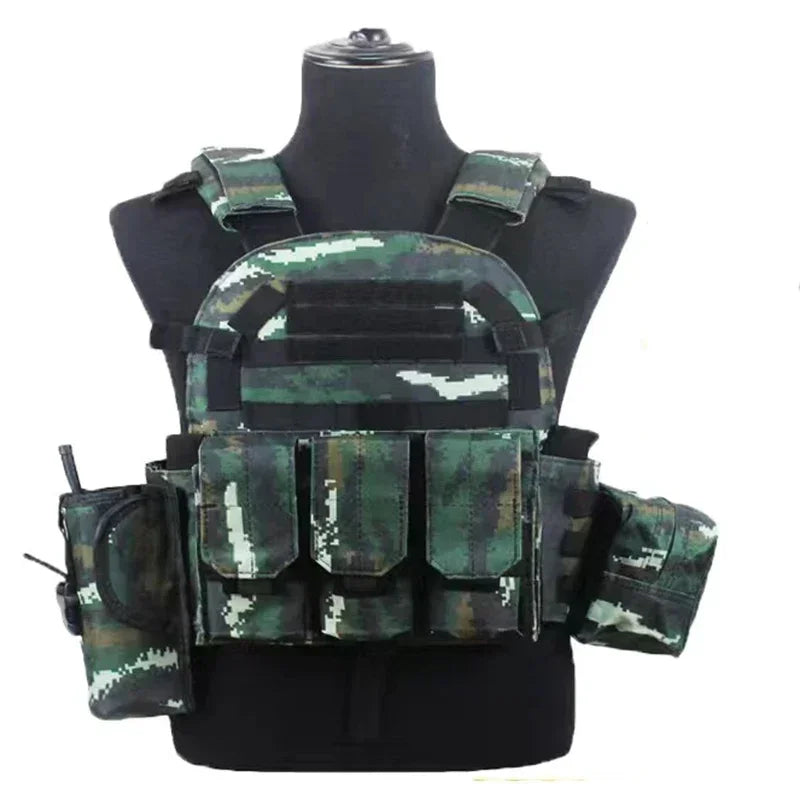 6094 Camouflage Plate Carrier Vest Multi-Functional Tactical Hunting Vest Adjustable Men Combat Equipment for Outdoor Cycling