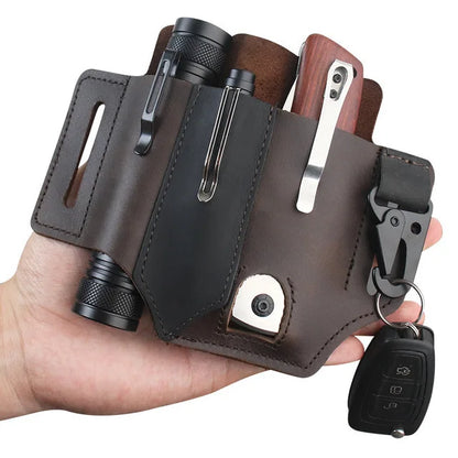 Leather EDC Tool Pouch Outdoor Tactical Flashlight Holder Waist Bag for Camping Hiking Survival