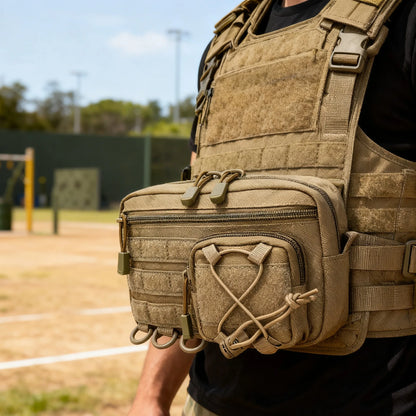 Tactical EDC Molle Waist Bag Utility Belt Pouch with D Ring Patch Panel and Bungee Cord for Hunting Camping Hiking Outdoor Sport