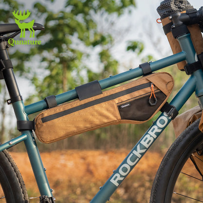 Qunature Bikepacking Bicycle Bag Down Tube Bag Waterproof Wear-Resistant Stable Mounting Front Frame Bag for MTB RB Touring Bike