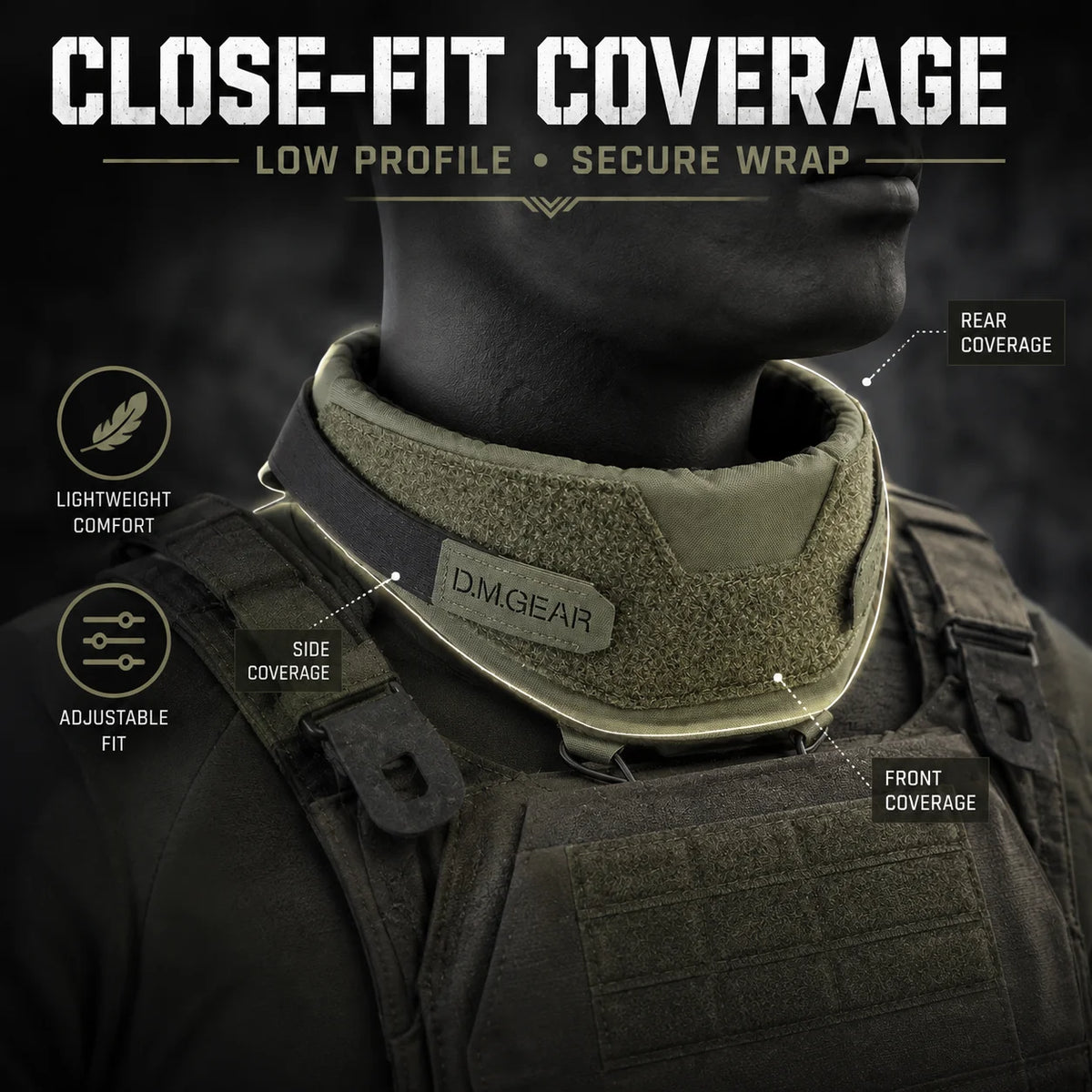 Universal Tactical Collar Neck Guard 2.0 Adjustable Hook Loop Low Profile Protector for Plate Carrier Tactical Vest Accessory