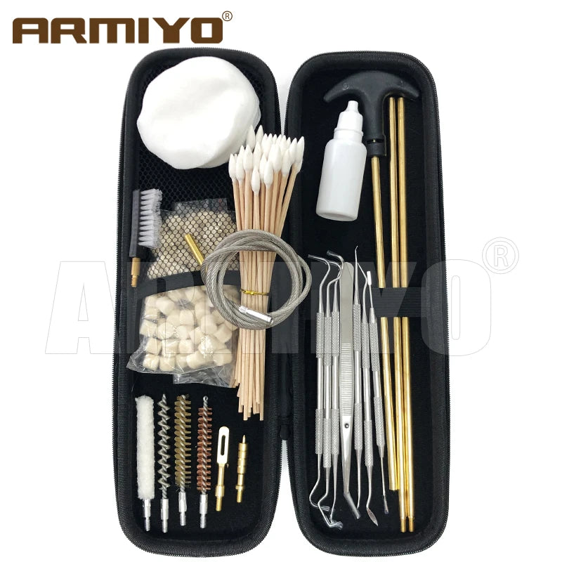 Armiyo Tactical .22/.30/.38 Caliber 12GA Hose Pipeline Dirt Carbon Deposit Cleaning Brush Patch Wool Pad Kit 720mm Rod Hunting