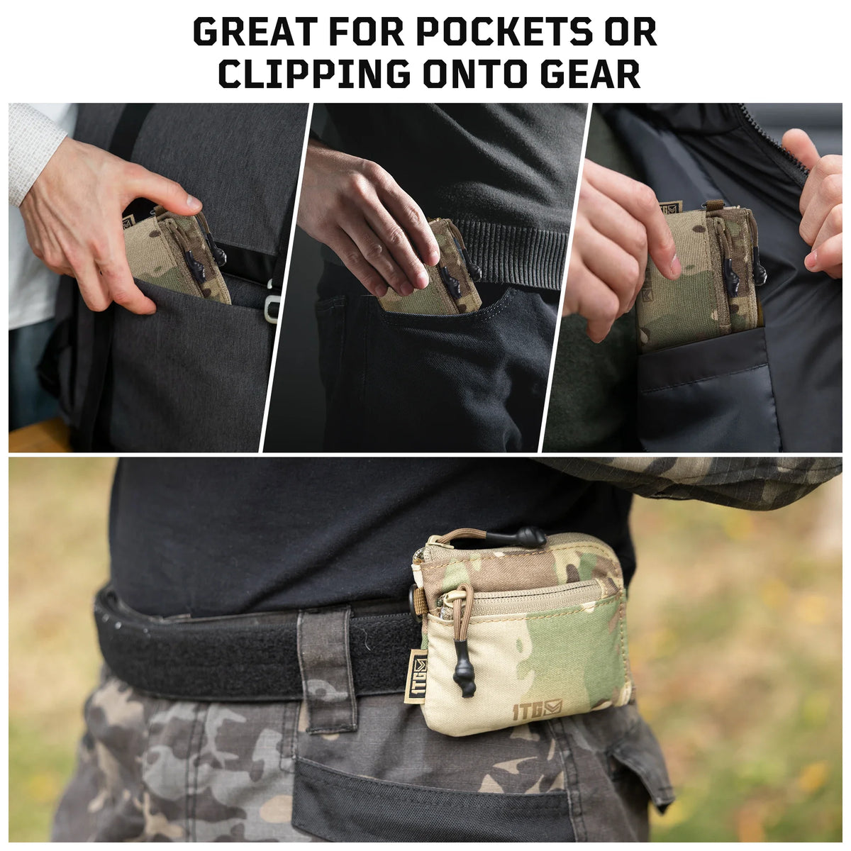 1TG TACTICAL Coin Purse, 500D Minimalist Wallet Change Purse ID Card Holder Money Pouch Tactical Bag with YKK Zipper-Camo
