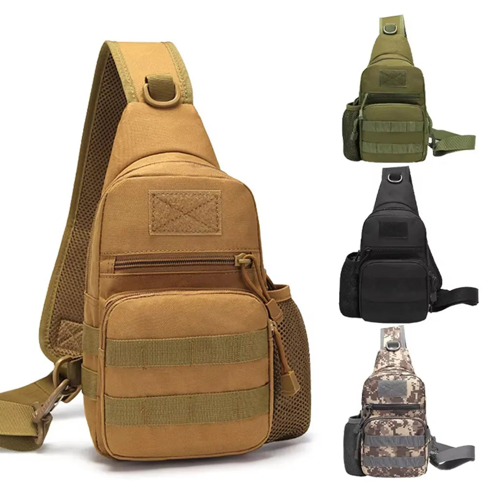 Men's Outdoor Tactical Camouflage Chest Pack Nylon Hiking Backpack Army Trekking Shoulder Bag with Molle for Hunting and Fishing