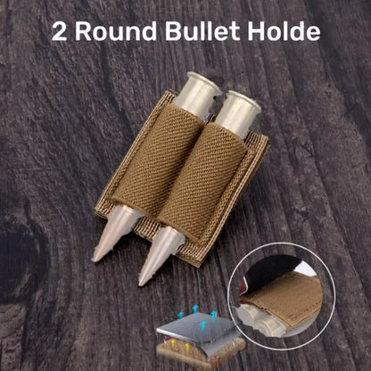 5PC 2-Round Bullet Holder - Adhesive Cartridge Carrier | VELCRO Hook/Loop Utility Gear (2 Hole)