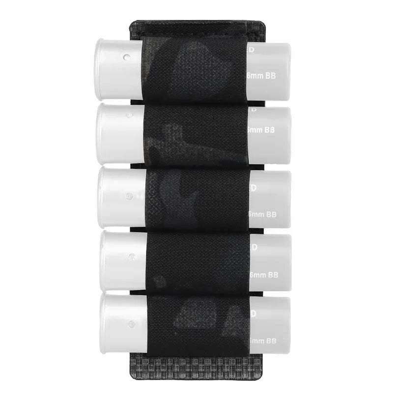 5-Round 12 Gauge Shotgun Shell Pouch MOLLE Hanging Panel Elastic Cartridge Holder for Military/Hunting/Airsoft Ammo Carrier