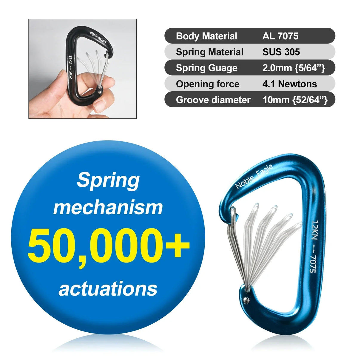 6Pcs 12KN 7075 Aluminum Carabiner Set D Ring Heavy Duty Tactical Carabiners Clips Camping Hiking Climbing Hook Hammock Keychain