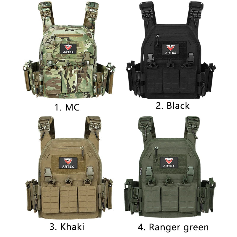 Tactical Vest Paintball Plate Holder 1000D Fabric Quick Releaseable Plate Carrier Laser Cut Platewith Triple Magazine Pouch ﻿