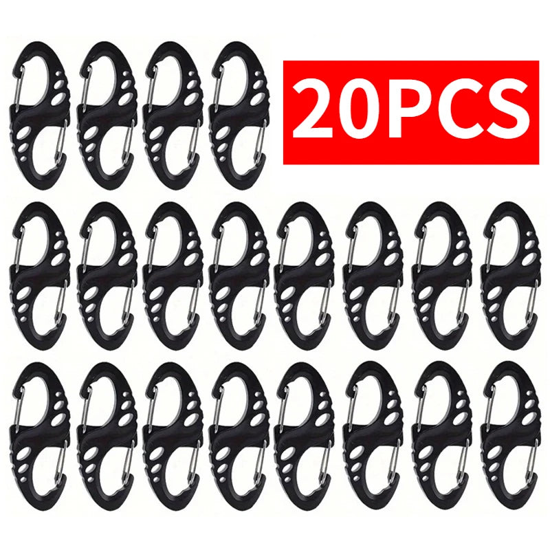 20PCS S Type Carabiner Dual Buckle Portable Outdoor Climbing Hook Mini Keychain Plastic Steel Camping Hook