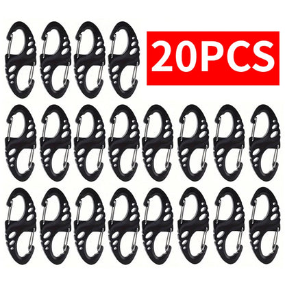 20PCS S Type Carabiner Dual Buckle Portable Outdoor Climbing Hook Mini Keychain Plastic Steel Camping Hook