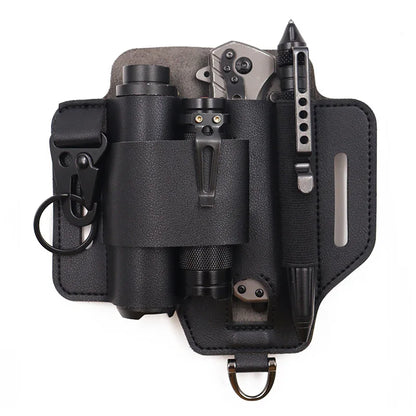 Tactical Multi Tool Belt Leather Bag Portable Tool Storage Bag Holster Key Holder Outdoor Camping Hunting Waist Leather Pocket