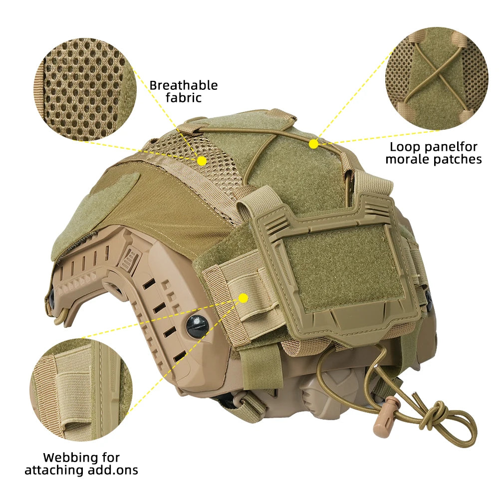 BOOIU Tactical Helmet Cloth with Battery Pouch for Helmet Outdoor Sport Hunting 500D Nylon CS Airsoft Helmet Cover Battery Pack